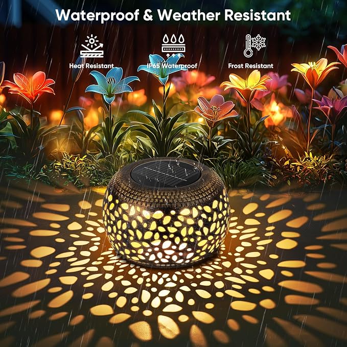 Solar Lantern Outdoor Patio Decor: Solar Lanterns Outdoor Waterproof Hollow Out Retro Metal Solar Powered, Outside Yard Porch Garden Balcony Desk Bedroom Indoor Tabletop Decorations 2 Lighting Colors