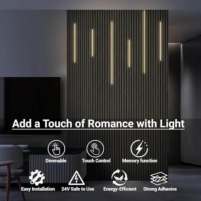 HAMRVL Black CCT LED Recessed Lighting Kit, 6 PCS Tunable 2700k-6500k Wall Panel Lights with Smart Switch, Self-Adhesive, Dimmable, for Wood Slat Wall Panels, Headboards, Stairs, Living Room, Bedroom