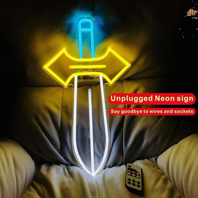 19”Excalibur LARP LED Sword neon sign–Medieval neon sign Sword Prop Weapon，Boys, Kids，Gifts for Teens，Boys Room Decor，Wall Decor Cosplay Costume Accessory, Roleplay & Halloween，Christmas Gifts