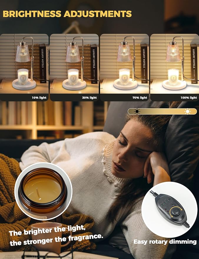 Marble Candle Warmer Lamp Green with Cycle Timer, Dimmable Wax Melt Warmer | 24h Cycle Timer Dimmable Wax Melt Warmer with 2 Bulbs, Fall Decor for Home Living Room Halloween Decorations Gifts for Mom