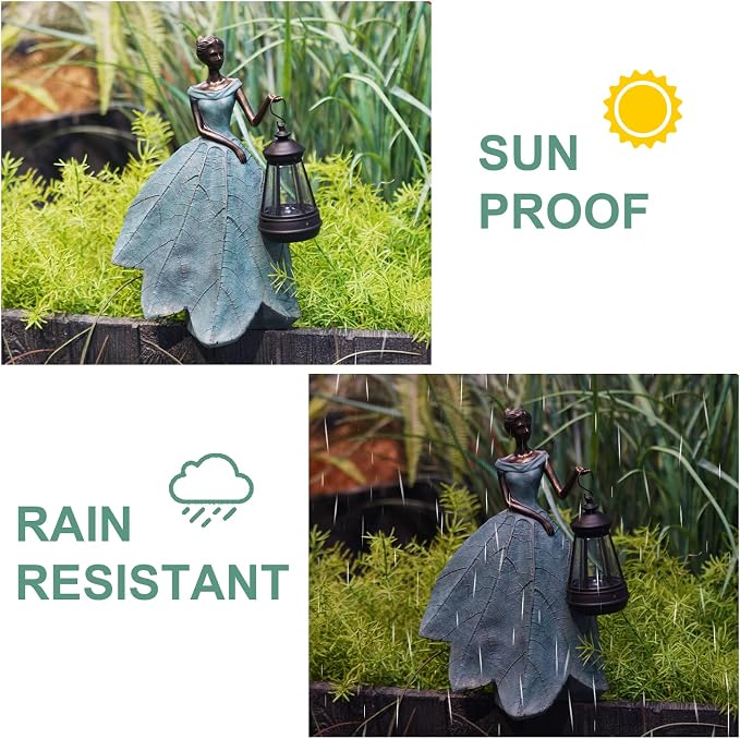 Guichifun Fairy Statues Garden Decor with Solar Lights Gifts for Women | Resin Garden Statues, Outdoor Decor, Patio Yard Lawn Decor, Housewarming Gardening Gifts for Mom, 7.4 x 5.3 x 12 Inch