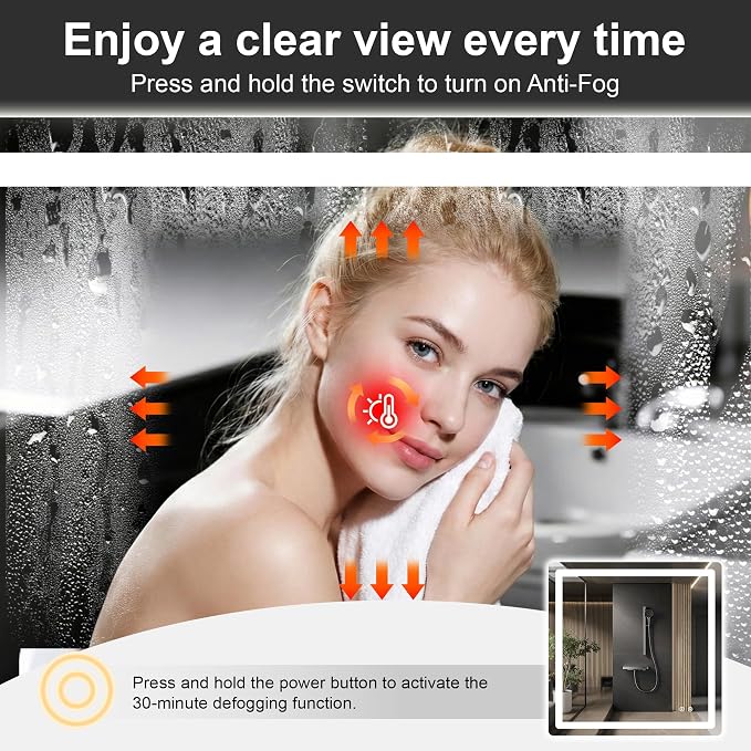 LED Bathroom Mirror with Lights, 30 x 30 Lighted Vanity Wall Mirror | Backlit and Frontlit, Anti-Fog, Dimmable 3 Colors, Shatter-Proof Tempered Glass, Memory Function, Plug-in/Hardwired