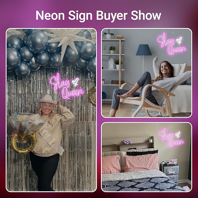 Slay Queen Neon Sign Pink White LED Neon Light Up Signs for Wall Decor Usb Neon Light for Bedroom Preppy Girl Aesthetic Room Dorm Decor Y2k Party Gifts
