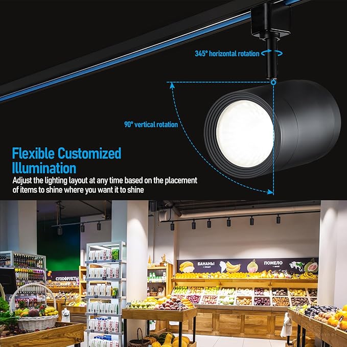 LEONLITE Retail Pro Series 17.5W LED H Track Lighting Heads, ETL Listed, Commercial Dimmable H Track Light Heads for Store Shop Restaurants, CRI90 Track Lighting, 5CCT, Matte Black, Pack of 4