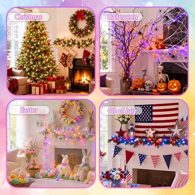 Lovelite Fairy Lights Battery & USB Operated, 2 Pack Total 40FT 120LED Christmas Fairy Lights 34 Colors Changing, Waterproof String Lights Green Wire for Bedroom Xmas Tree Indoor Outdoor Party Decor
