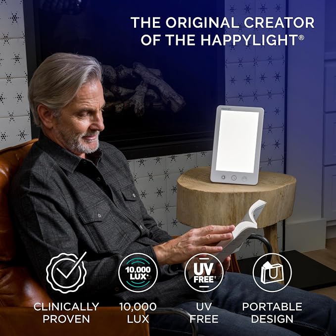 Verilux HappyLight Touch Plus - Light Therapy Lamp with 10,000 Lux, UV-Free, LED Bright White Light with Adjustable Brightness, Color, Countdown Timer, & Detachable Stand - Boost Mood, Sleep, & Focus