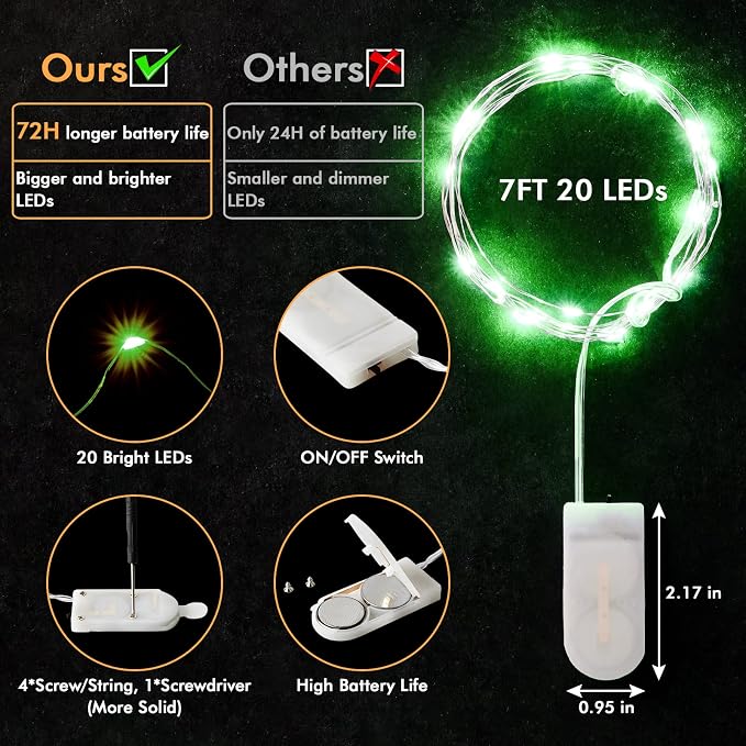 12 Pack 7FT 20LED Fairy Lights Battery Operated String Lights | Waterproof Silver Wire Firefly Mini Christmas Lights for Bedroom Party Birthday Wedding Halolween Home Indoor Decorations