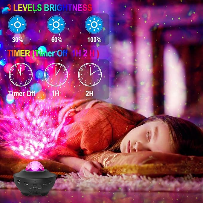 Galaxy Projector Night Light with Voice Control, 21 Lighting Effects, 3 in 1 Ocean Wave, Galaxy and Star Night Light for Baby, Kids, Adults, Home Theatre