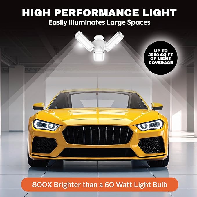 Bell+Howell HighBurst Ultra LED Garage Light Bulb – 10,000 Lumens, Super Bright Screw-in Ceiling Light - Adjustable Multi-Panel Design, for Garage, Shop, Basement, Attic – As Seen on TV