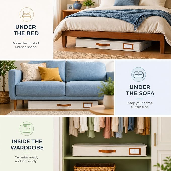 Under Bed Storage, Medium 2pc with Lid, Ivory | Drawer-style pull-out design, Fits blankets, clothes, fabric & shoes, Bins with lids, Bedroom & closet storage