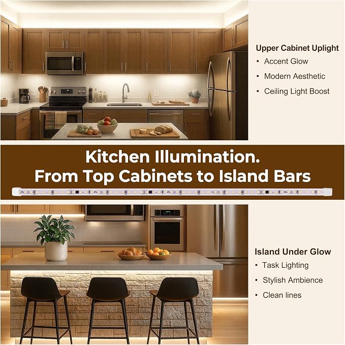 96inch Plug in Under Cabinet Lighting Strip for Kitchen, 120V Bright LED Under Counter Lights 6000k White Slim, Luces para Cocina Bajo Gabinete Under Shelf Wired Light for Sink/Workbench/Bookshelf