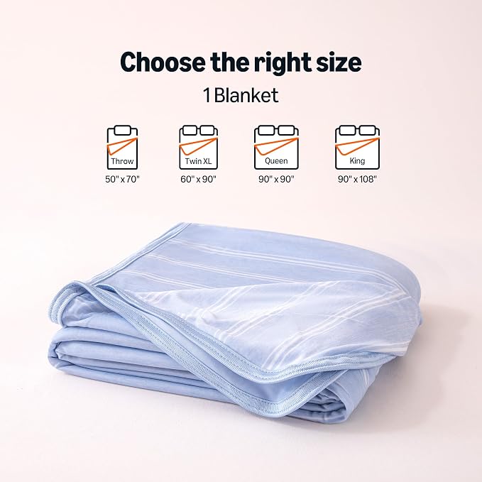 Amazon Basics Striped Cooling Blanket for Hot Sleepers, Reversible Lightweight Thin Throw Blanket for Bed, Couch and Sofa, Twin XL (60" x 90"), Blue Striped