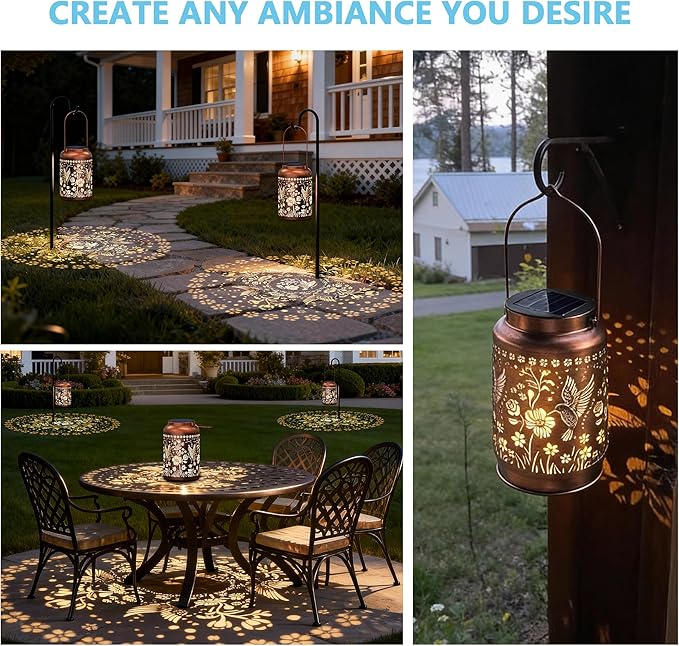 Birthday Gifts for Women Girl Mom Grandma,Solar Lanterns Outdoor Waterproof,Hummingbird Solar Lantern ,Metal Hanging Solar Lantern for Yard,Garden,Porch Landscape Deconrations-1 Pack