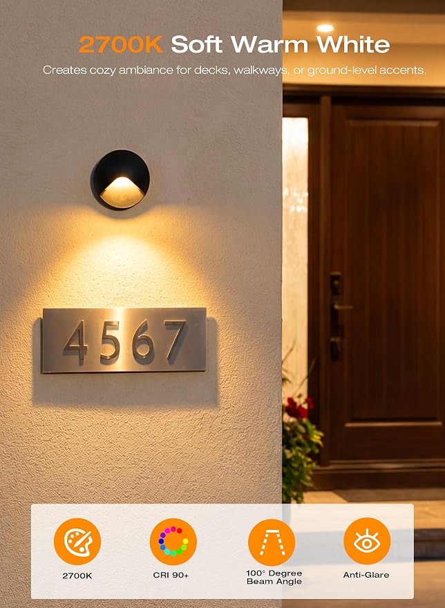 CLOUDY BAY [12 Pack] Anti-Glare Low Voltage LED Deck Lights - 12-24V Recessed Step Riser, IP65 In-Ground Outdoor, 2700K Warm White, Aluminum Housing, Oil Rubbed Bronze Finish