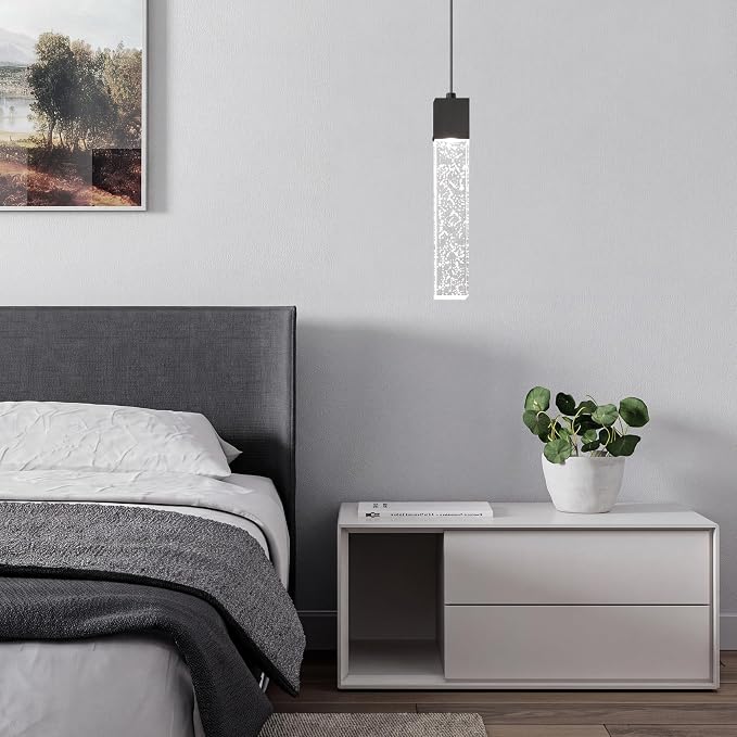 Pendant Lights Kitchen Island, 6500K Modern Kitchen Island Lights Brushed Black, 1 Pack Ceiling Lighting Fixtures with Crystal Bubble, Island Lights for Kitchen Dining Room Bedroom Hallway