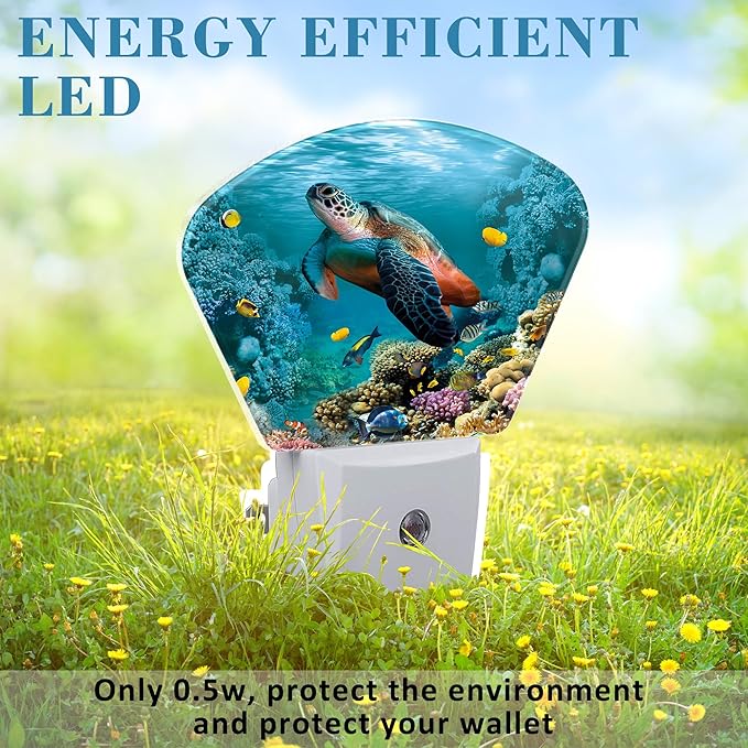 Sea Coral Turtle Underwater World Night Light for Kids Girls Boys, Sea Turtle LED Night Light Plug into Wall with Dusk to Dawn Sensor for Bedroom, Hallway, Kitchen, Bathroom, Stairs Decor