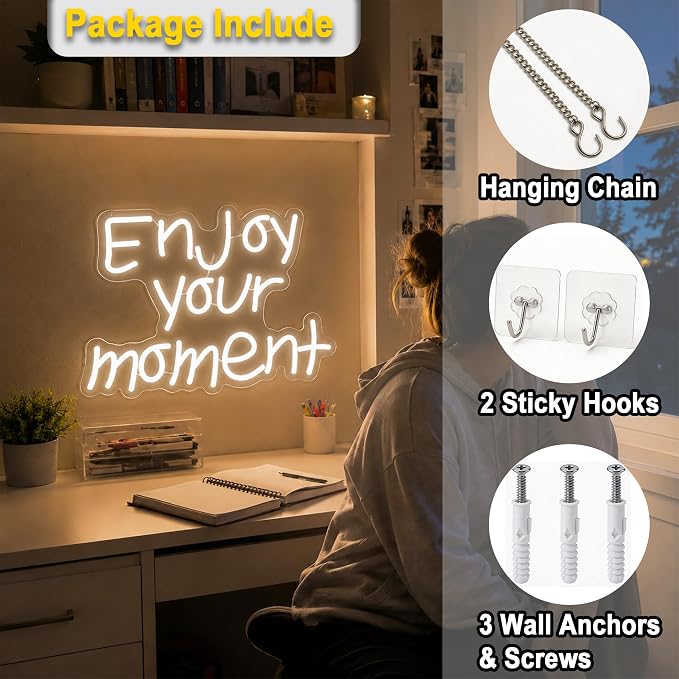 Positive Neon Lights Signs Neon Sign Led Sign Light for Wall Decor | Enjoy Your Moment Neon Sign for Room Decor,Man Cave Decoration,Dormroom,Wall Decor,Gift,5V USB Powered