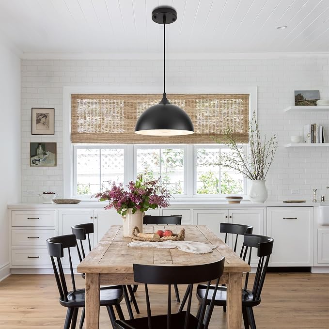 9.8 inch Kitchen Pendant Light 3 Pack, Black Dome Pendant Lights Kitchen Island, Farmhouse Kitchen Island Light, Modern Pendant Lights for Kitchen Island Dining Room Bedroom