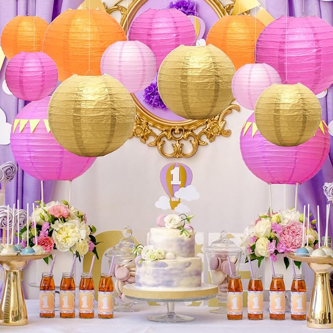 21 Pcs Paper Lanterns Party Decorations, 4/6/8/10 Inch Round Chinese Hanging Paper Lanterns for Wedding, Birthday, Baby Shower, Graduation, Classroom Ceiling Decorations Indoor Outdoor