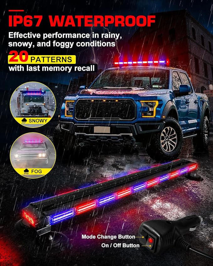 42" 206 LED Rooftop Emergency Traffic Advisor Lights Tow Truck Light bar w/Magnetic Base for Safety Construction Vehicles Trucks Pickup Snowplow Plice Fire Truck, Red/Blue