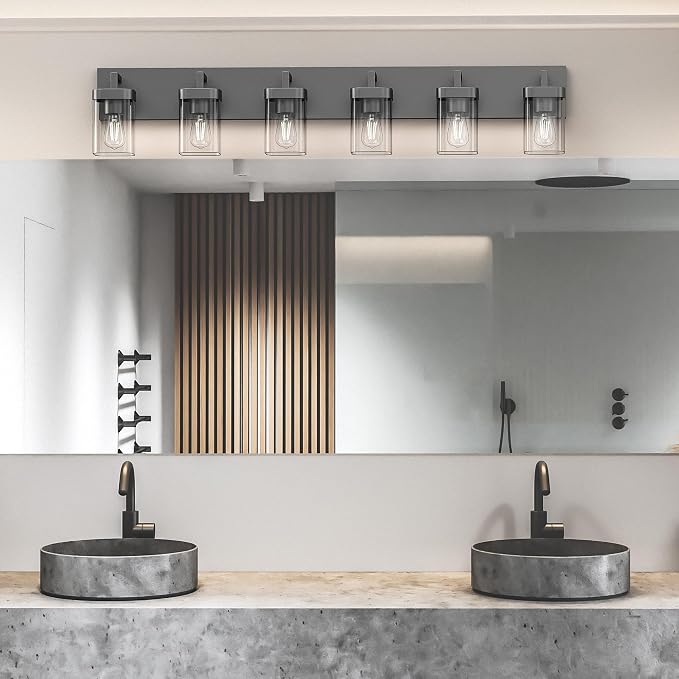 Bathroom Vanity Light, Square Design 6 Lights Morden Bathroom Lighting Fixtures Over Mirror, Black Vanity Light for Living Room/Bedroom