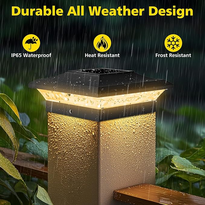 T-SUN 4x4 Solar Post Cap Lights Outdoor 12 Pack, Warm White LED Fence Post Solar Lights Fit for 4x4 Vinyl Posts, Waterproof Deck Light Solar Powered for Garden Patio Gate Porch