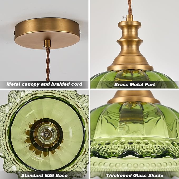HDDFL Glass Pendant Lights Modern Pendant Lighting Fixtures Hanging Lamp for Kitchen Island Bedroom Dining Room Coffee Shop Hallway Green and Brass