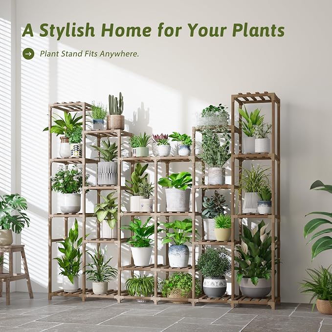 GENTINGBRO 22 Tiers Plant Shelf for Plants Large Indoor Plant Stand Plant Rack Extra Large Wood Plant Stands for Hanging Plant Holder for Patio Balcony Garden