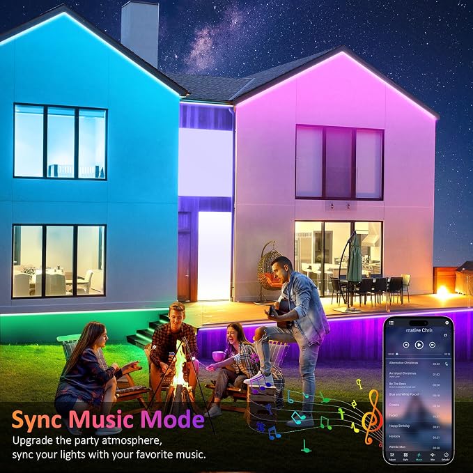 80FT Outdoor RGB LED Strip Lights, IP68 Music Sync Led Lights with App Control and Remote,Color Changing Waterproof Led Rope Lights for Outdoor, Balcony, Roof, Garden, Stairs