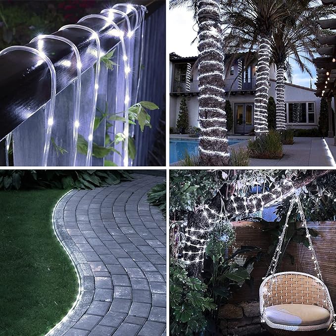 RUICHEN Solar Rope Lights Outdoor String Lights, 16.5 Ft 50 LED Tube Light Waterproof Copper Wire Fairy Lights for Garden Fence Yard Christmas Wedding Party (Cool White)