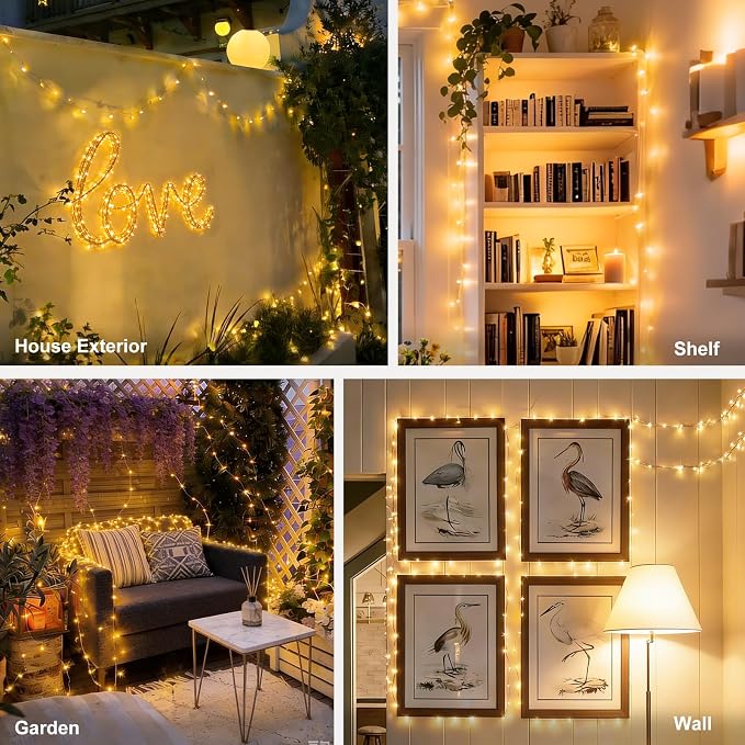 Flexible Copper String Lights, Fairy Lights Warm White, 2Pack Total 132ft 400 LED Battery Operated/USB Twinkle Lights for Bedroom, Dorm Decor