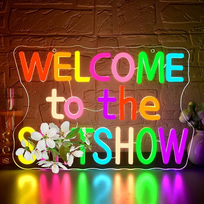 Welcome To The Show Neon Sign for Wall Decor | Dimmable funny positive neon light, bar dorm study party wall decor, decorative gift for teenagers, size 13.7*9.4 in