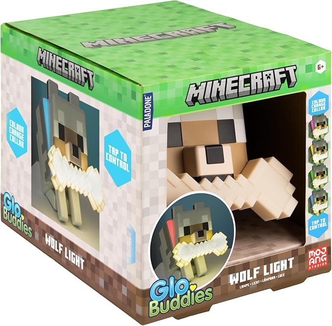Paladone Minecraft Wolf GloBuddies 3D Color Changing Light – Officially Licensed LED Night Lamp, Tap to Change Color, Battery Powered Gaming Decor | Tap To Change Colours • Soft Ambient Night Glow • Battery Powered Light • Ideal Gaming Room Decor