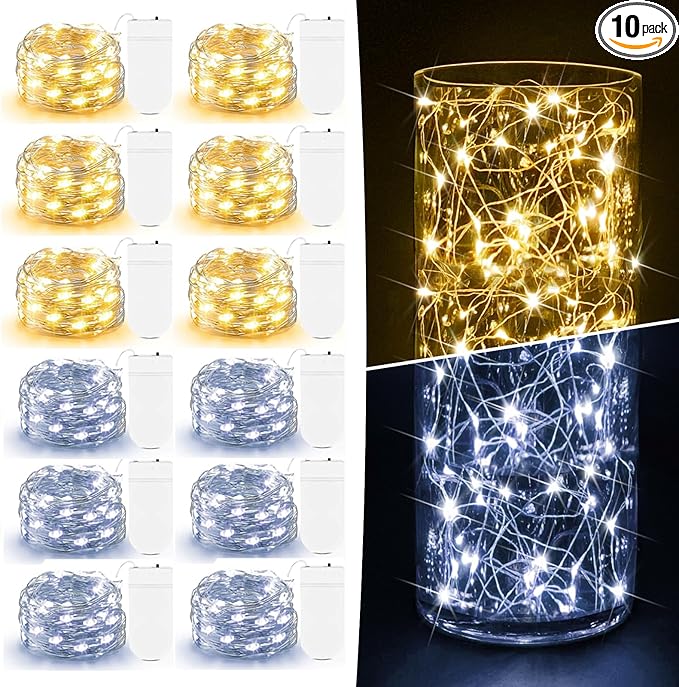 12 Pack Fairy Lights Battery Operated - 7ft 20 LED Twinkle Lights Copper Wire Mini String Lights Firefly Lights for Mason Jars DIY Crafts Christmas Wedding Party Centerpiece Table Decor, Warm White