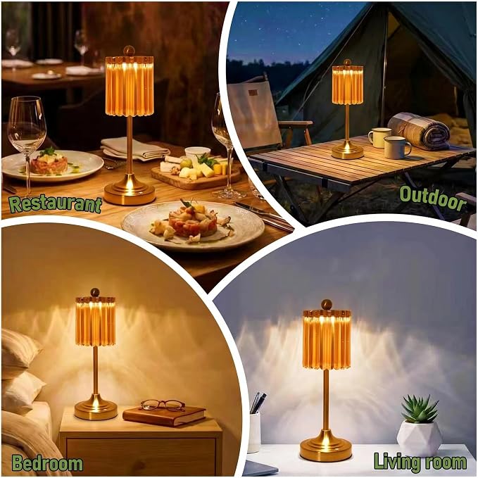 Small Vintage Cordless Table Lamp (Amber-01, 1 Pack) | 3-Color Dimmable Touch Control Small Desk Lamp for Bedroom,Office,Kitchen,Nightstand,Living Room,Home Decor