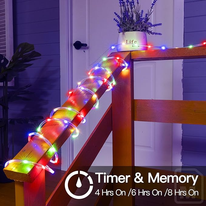 50ft LED Rope Lights Outdoor, String Lights with Remote, 8 Modes IP68Waterproof Timer Fairys Lights for Indoor Bedroom House Party Decorations (Multicolor)