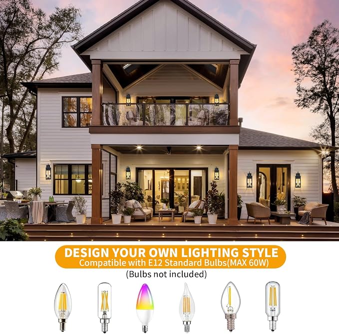 18'' Large Outdoor Wall Lights 2 Packs, Porch Light E12 2-Light, Black | Waterproof Exterior Lighting Fixtures, Outdoor Lanterns for Porch, Modern Wall Sconces, Outside Lights for House Garage