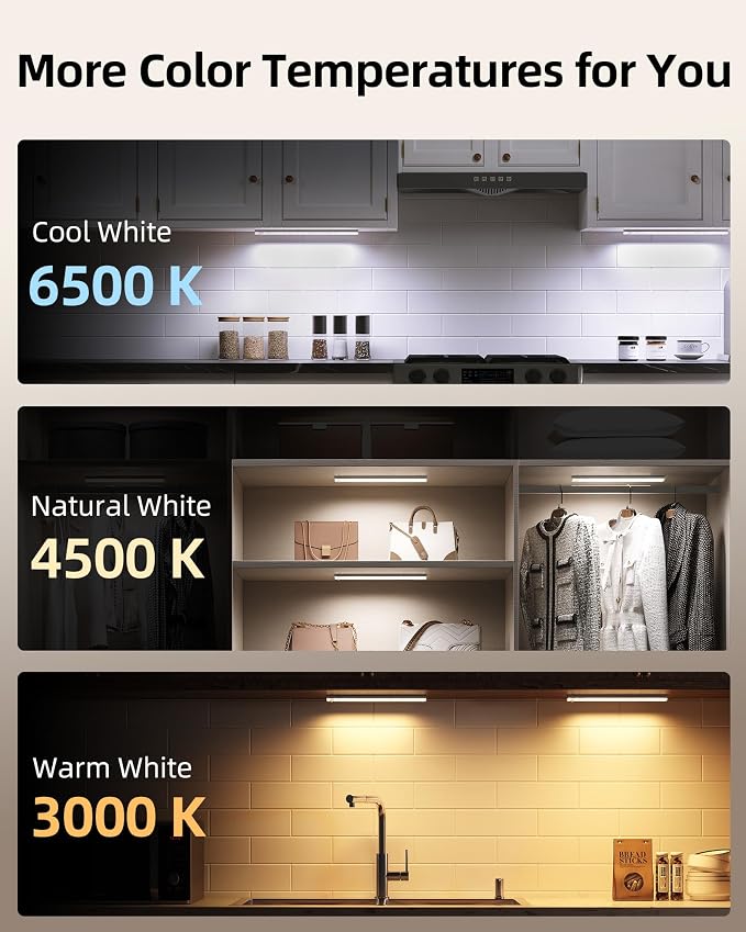 EZVALO 13inch Under Cabinet Lighting with Charging Station, 3200mAh Rechargeable Wireless Motion Sensor Lights, 96 LEDs, 3 Color Temps, Dimmable, Timer, Magnetic, with Remote for Kitchen (3 Pack)