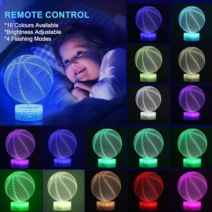 Basketball Gifts for Boys / Girls, Basketball 3D Night Light, 3D Illusion Lamp with 16 Colors Change Remote Control, Decorative Desk Lamp, Creative Best Christmas Birthday Gift for Kids Sport Fans