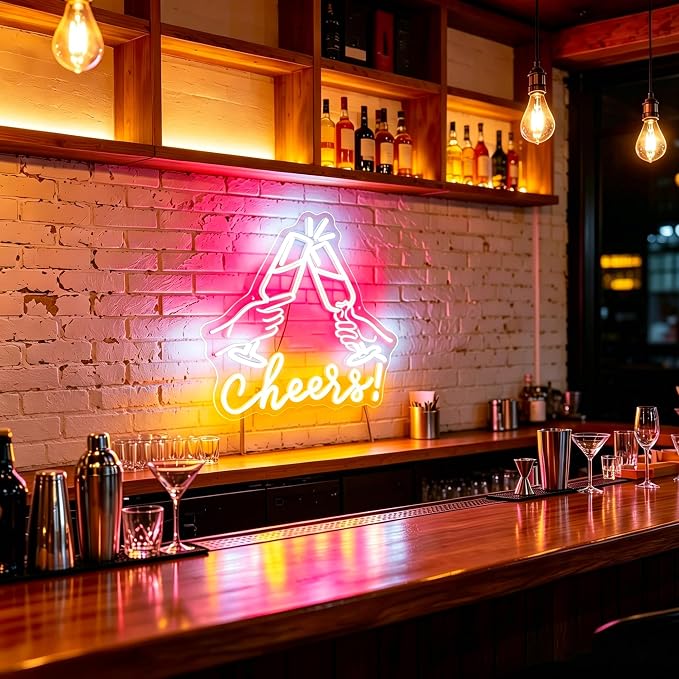 Neon Sign, Cheers Neon Signs for Wall Decor LED Signs Neon Light | Cheers Neon Signs for Wedding, Graduation, Birthday, Party, Bar, Festival Celebration Backdrop Wall Decor, Gift, USB Powered