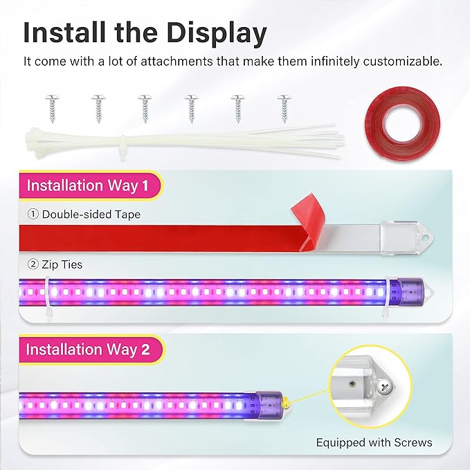 iPower LED Plant Grow Light Strips Full Spectrum with 3 Timing Modes, 10 Dimmable Levels 48 LEDs Per Tubes, Sunlike Grow Lamp for Hydroponics Succulent,Red & Blue
