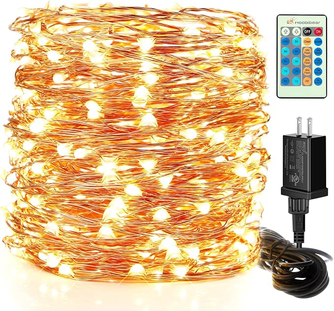 LED String Lights, 99ft 300 LEDs Fairy Lights Plug in, Dimmable Outdoor Tree Lights, UL-Listed Warm White Copper String Lights Remote Control for Room Garden Party Christmas Festival Decor