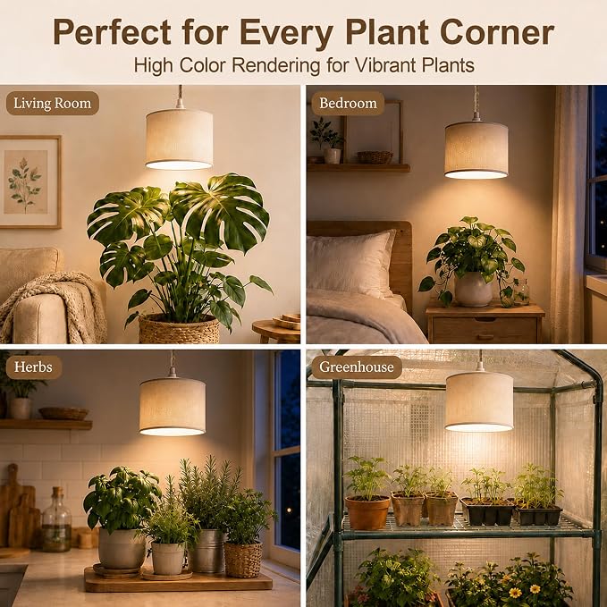 2 Pack Hanging Grow Light for Indoor Plants, Full Spectrum LED | with Timer, 3500K Decorative Hanging Lamp, 19.68FT Power Cord, For Living Room Bedroom Office Plant Shelf
