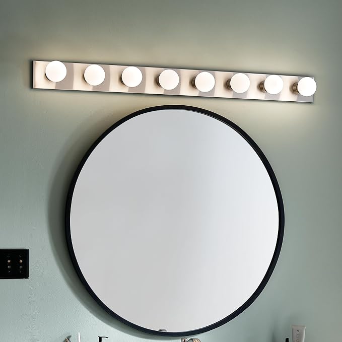 Kichler 8-Light Bathroom Vanity Light, Brushed Nickel | Linear bath bar vanity light for bathroom mirrors (48" x 4.25" x 2"), 628NI