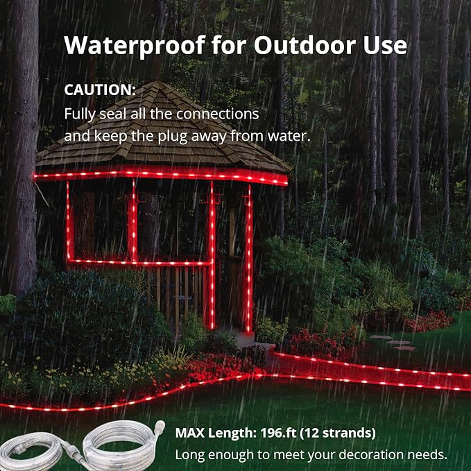 33ft Red LED Strip Light Waterproof | Flexible flat design. Connectable. 50,000hr lifespan. Ideal for home, garden, patio, party, Christmas decoration