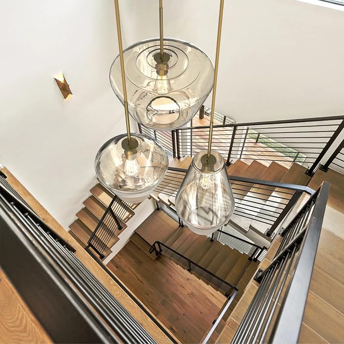 Modern Glass Pendant Light Champagne Gold Glass Chandelier Lighting Fixtures Dining Room Adjustable Hanging Cluster Pendant Lamp Nordic 3-Light Heads Pendant Lighting for Kitchen Bedroom