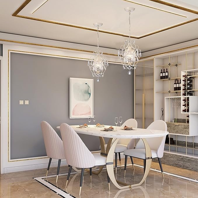Edvivi Amorette Mini Chandelier Crystal Chandeliers, 1 Light Modern Elegant Glam Ceiling Light Fixture Ivory, Adjustable Hanging Lighting for Closet, Bedroom, Girls Room, Kitchen Island