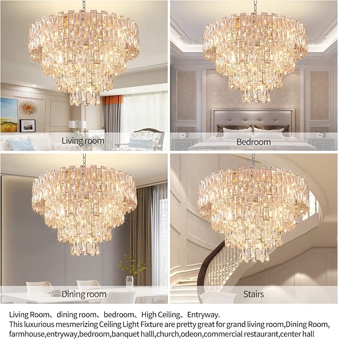 32" Luxury Crystal Chandelier for Dining Room, Modern Ceiling Light, French Empire Style with Premium K9 Crystals, Elegant Chrome Finish, Perfect for Living Room or Bedroom, 21-Light Fixtur (Chrome)