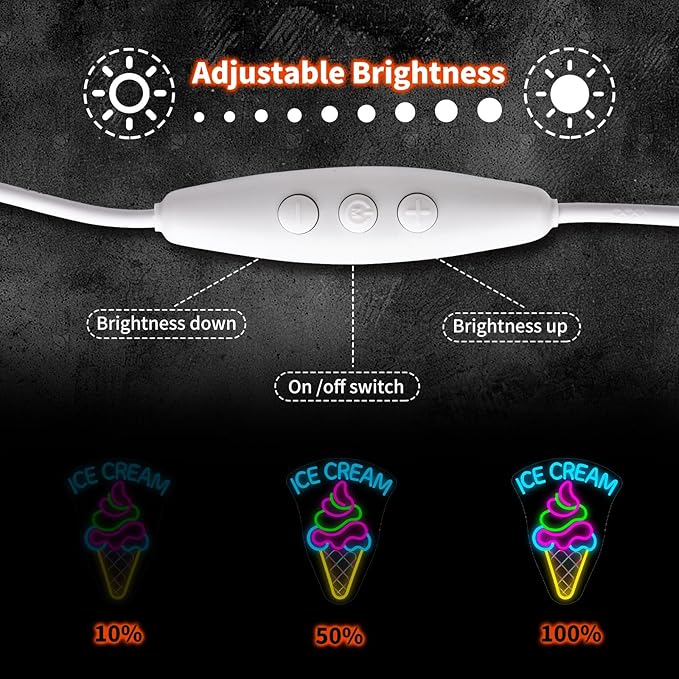 Ice Cream Neon Sign - Dimmable Dessert Bar LED Light for Business & Party Decor, Christmas Birthday Gifts for Ice Cream Lovers