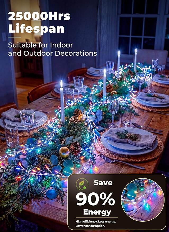 Flowing Fairy Lights Plug in with 14 Modes, 10FT 388LED Twinkle String Lights Indoor, Christmas Tree Lights Indoor Waterproof for Bedroom Christmas Home Room Decor, Multicolor